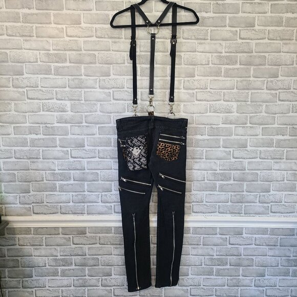 Kill City Junkie Suspender Jeans Punk Goth Unisex 30 Indie Skinny Alternative - Picture 1 of 10